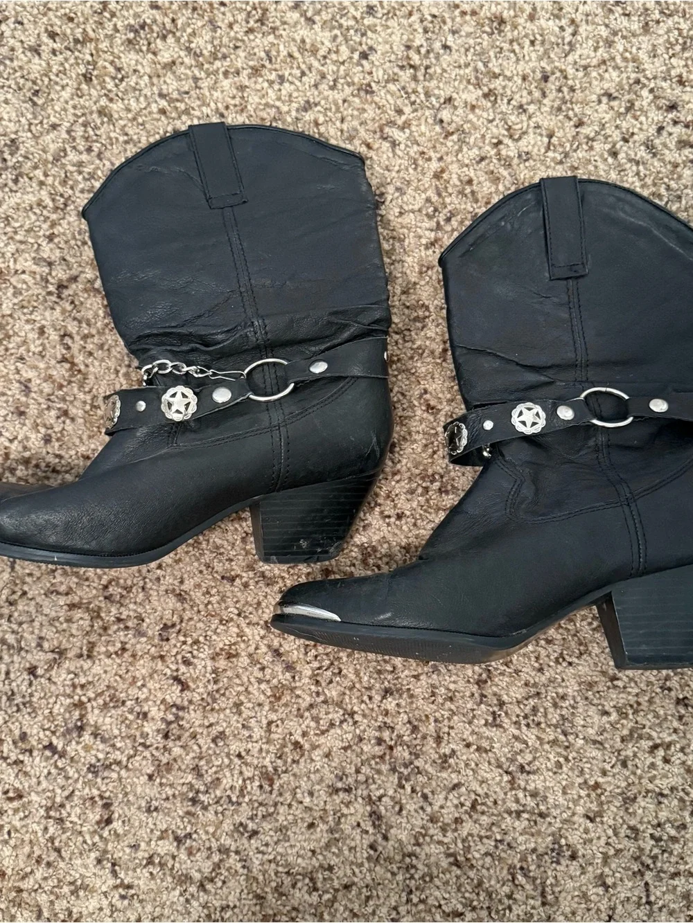 dingo Black Western Harness Ankle Boots with Silver Accents western rodeo dance